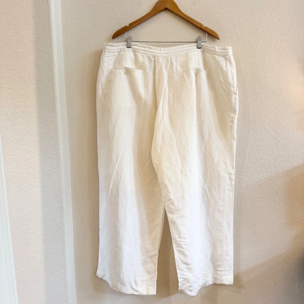 Linea Uomo Mens White Linen Blend Drawstring Relaxed Pants W48 x L30